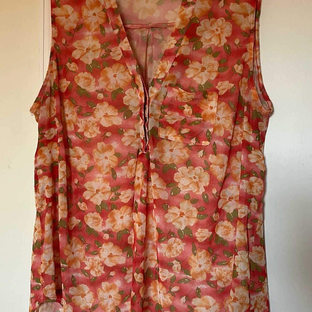 Eden & Olivia Floral V-Neck Blouse - Pink and Orange